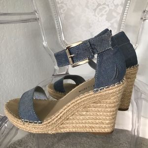 Denim WEDGE SANDALS Perfect condition sz 6